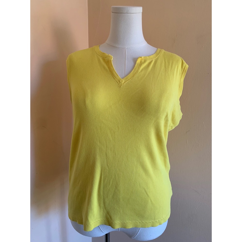Jones New York Sport Yellow Ribbed Sleeveless V-Neck Top Large